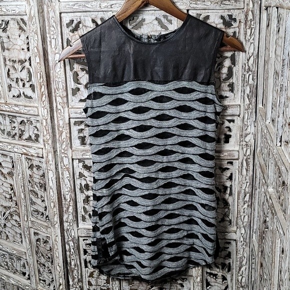 Twenty Y2k Leather Trim Knit Top Black and Grey Size Small - Picture 1 of 8